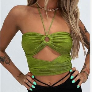 Princess Polly Green Ring Detail Crop Top Halter